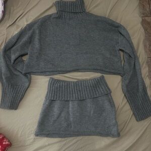 Gray Turtleneck Sweater Set